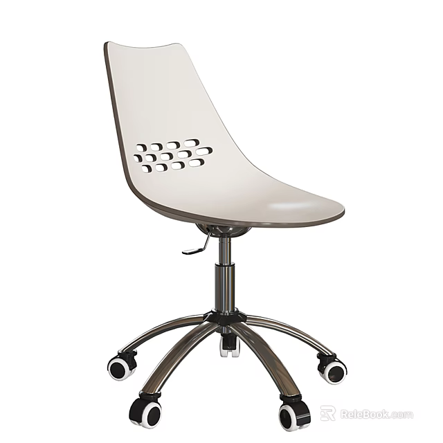 White Modern Office Chair With Circular Backrest Cutouts Metal Base And Caster Wheels 3d model 