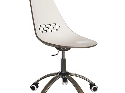 White Modern Office Chair With Circular Backrest Cutouts Metal Base And Caster Wheels 3d model