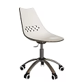 White Modern Office Chair With Circular Backrest Cutouts Metal Base And Caster Wheels