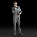 A Man In Gray Suit Talking On Phone While Standing Casually 3d model