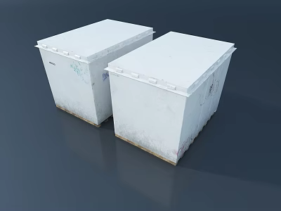 Two White Storage Containers With Stained Surfaces Placed Side By Side 3d model