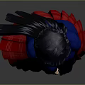 Anime Game Movie Character With Black Hair Blue Coat Red Bow Tie Red Pleated Skirt