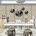 Modern Living Dining Room Interior With Sofa Coffee Table Yellow Stools And Branch Wall Decoration
