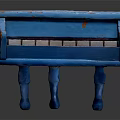 Hand Painted Blue Mini Piano with Decorative Artwork and White Black Keys