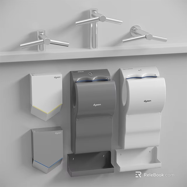 Public Facilities Featuring Wall Mounted Tork Towel Dispensers And Hand Dryers In White And Gray 3d model 
