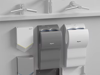 Public Facilities Featuring Wall Mounted Tork Towel Dispensers And Hand Dryers In White And Gray 3d model