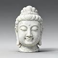 Detailed Marble Buddha Head Sculpture With Curved Hair And Serene Expression