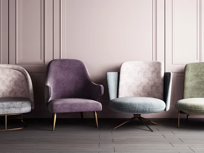 Accent Chairs Purple Blue Green Grey with Armrests Golden Legs Pink Wall Wooden Floor 3d model