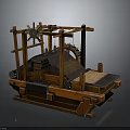 Detailed Ancient Wooden Mechanical Loom With Gears Pedals And Weaving Parts