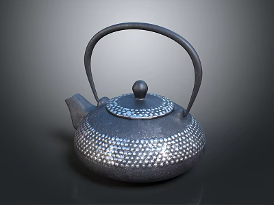 Traditional Cast Iron Teapot With Black Body Silver Dotted Texture Dome Lid And Handle 3d model
