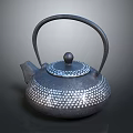 Traditional Cast Iron Teapot With Black Body Silver Dotted Texture Dome Lid And Handle
