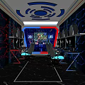 Hi Tech Cyber Cafe Interior With RGB Lighting Gaming Chairs And High Performance PCs