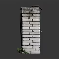 Blue Metal Door In White Brick Frame With Rusted Patch And Green Plants At Base