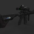 Tactical Military Rifle With Scope And Blue Wolf Graphic On Stock