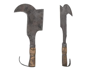 Two Vintage Battle Axes with Metal Blades Wooden Handles Iron Bands Handcrafted Medieval Weapons 3d model