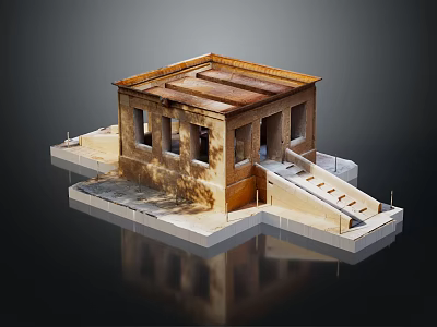Ancient Building Model With Brick Walls Tiled Roof Windows And Stone Steps 3d model