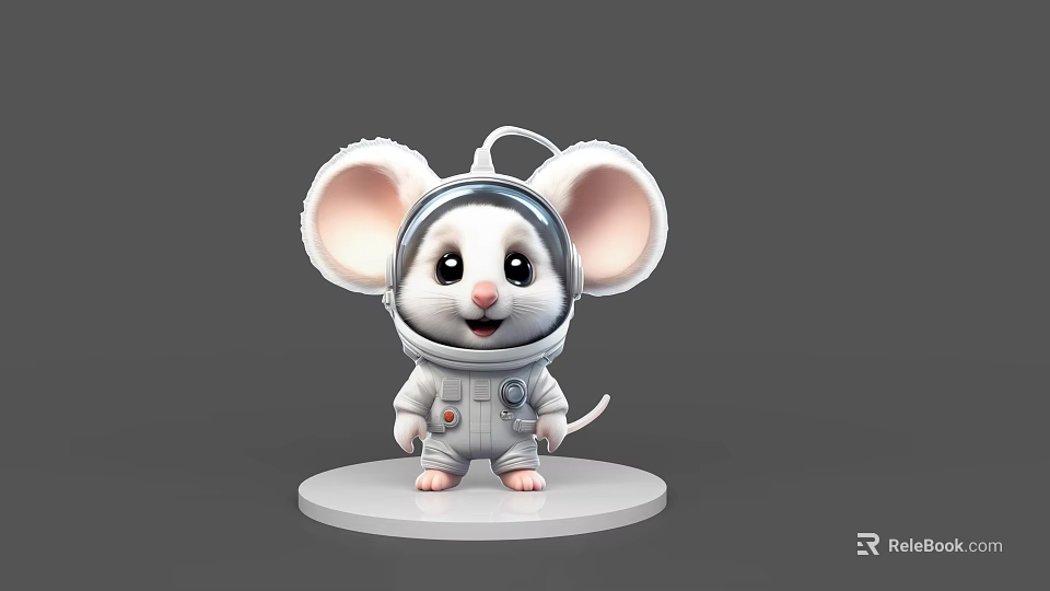 Cute Reptile Astronaut Toy In Spacesuit Standing On White Base 3d model 