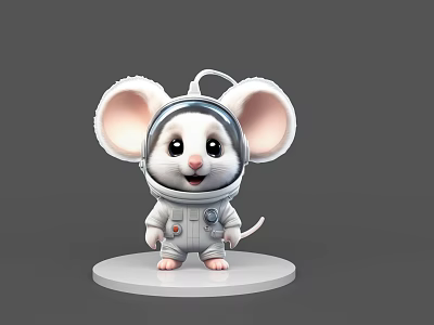 Cute Reptile Astronaut Toy In Spacesuit Standing On White Base 3d model