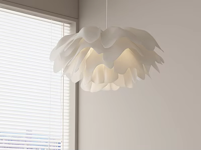 Elegant White Petal Shaped Chandelier Hanging In Interior With Window Blinds 3d model