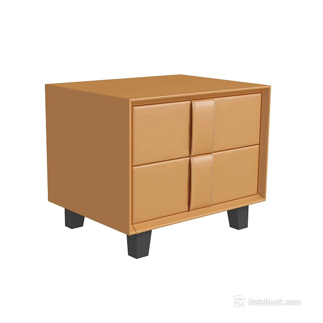 Modern Brown Bedside Table With Two Panel Drawers And Black Legs 3d model