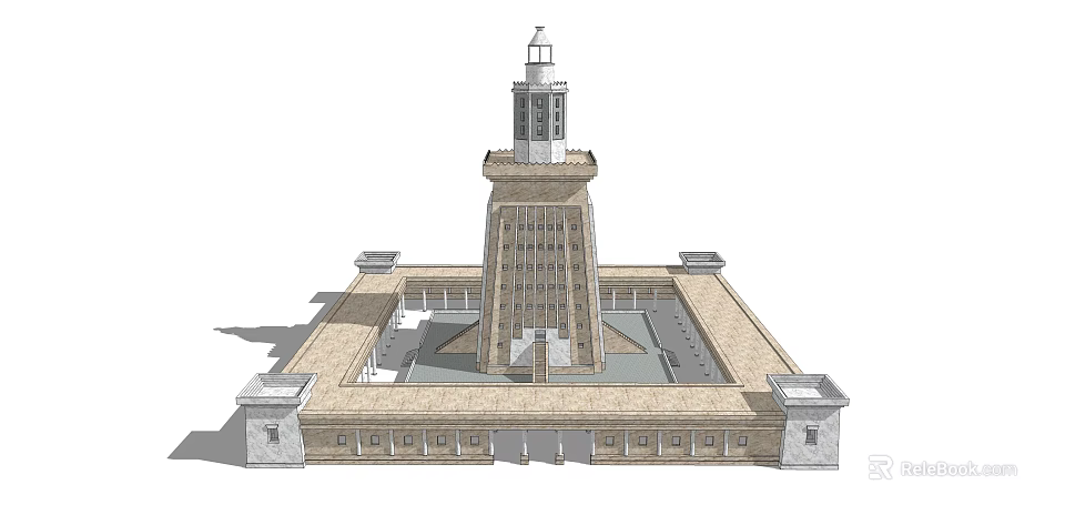 Ancient Tower Structure With Stone Base And Symmetrical Square Foundation Design 3d model 