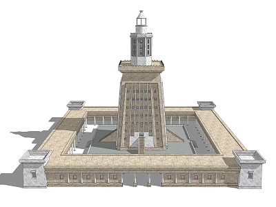 Ancient Tower Structure With Stone Base And Symmetrical Square Foundation Design 3d model