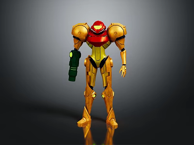 Smart Robot With Gold Red Armor Mechanical Structure And Handheld Device 3d model