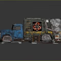 Old Blue Truck With Rusty Details Green Gray Body And Radioactive Symbol