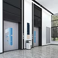 Modern Elevator Hallway With Glass Doors Blue Patterns And Marble Floor 3d model