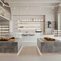 Modern Dessert Shop Interior With Glass Display Cases Fresh Pastries And Seating Area