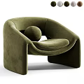 Modern Olive Green Velvet Leisure Chair With Curved Design And Round Accent Pillow