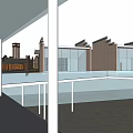 Modern Commercial Complex Interior With Glass Curtain Wall Vertical Columns And Skylight