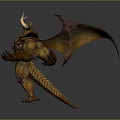 Mythical Demon Creature With Large Wings Horns And Yellow Muscular Body