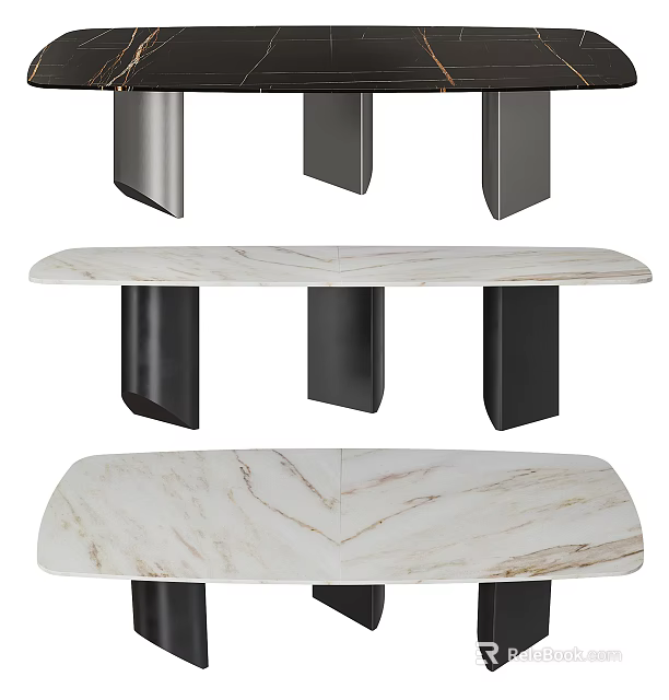 Elegant Modern Dining Table With Smooth Marble Top And Sleek Black Legs Design 3d model 