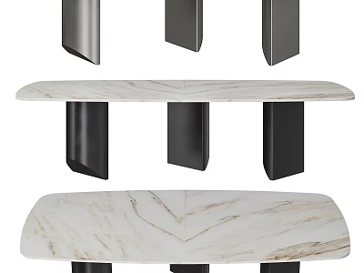 Elegant Modern Dining Table With Smooth Marble Top And Sleek Black Legs Design 3d model