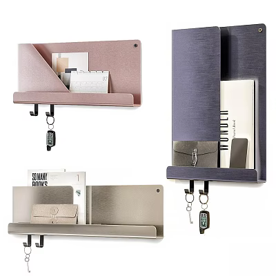 Modern Wall Mounted Storage Organizer with Books Magazines Key Hooks and Colorful Shelves 3d model