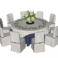 Elegant Round Dining Table Set With White Chairs Flower Centerpiece And Table Settings 3d model