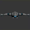 Futuristic Robot Game Movie Character With Blue And White Armor Arms Outstretched