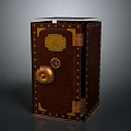 Vintage Brown Safe With Gold Accents Rivets And Round Lock For Home