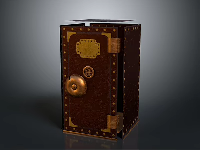 Vintage Brown Safe With Gold Accents Rivets And Round Lock For Home 3d model