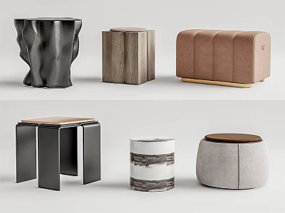 Stylish Modern Ottomans With Various Materials And Unique Designs For Home Decor 3d model
