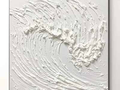White Textured Abstract Painting With Wavy Impasto Brushstrokes On Canvas 3d model