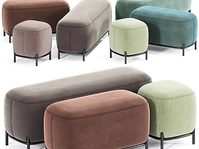 Colorful Upholstered Ottoman With Modern Design Brown Gray Green Blue And Black Metal Legs 3d model