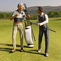 Two Golf Players Preparing Clubs Near Bag On Golf Course