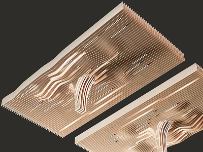 Modern Metallic Ceiling Design With Wavy Linear Patterns And Textured Finish 3d model