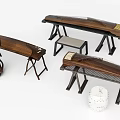 Wooden Chinese Musical Instruments and Art Tools Including Zithers Stands and Stools