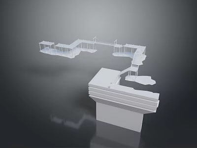 Modern Architectural Landscape Design With White Platforms Stairs And 3D Structure 3d model