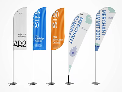 Outdoor Public Facility Flags With Various Colors And Program Campaign Fire Safety Summit Merchant Texts 3d model