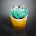 Close Up of Succulent Plant With Turquoise Leaves and Red Spines in Yellow Pot