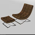Comfortable Brown Furry Lounge Chair With Ottoman And Modern Metal Frame